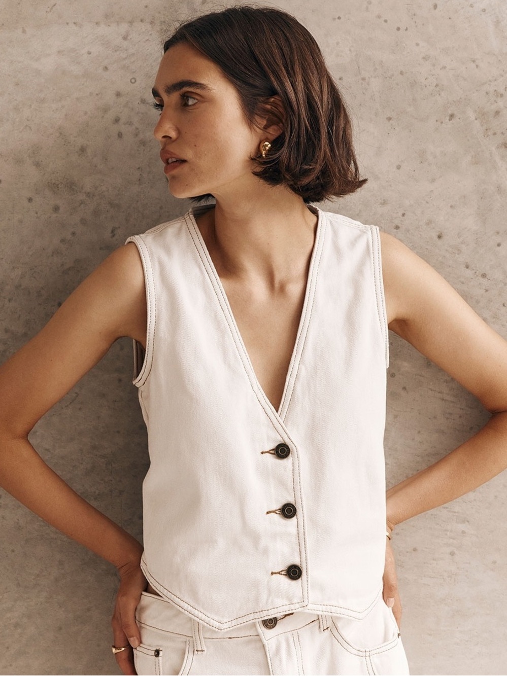 DISSH Lennon Off White Denim Vest Button Front Top 2